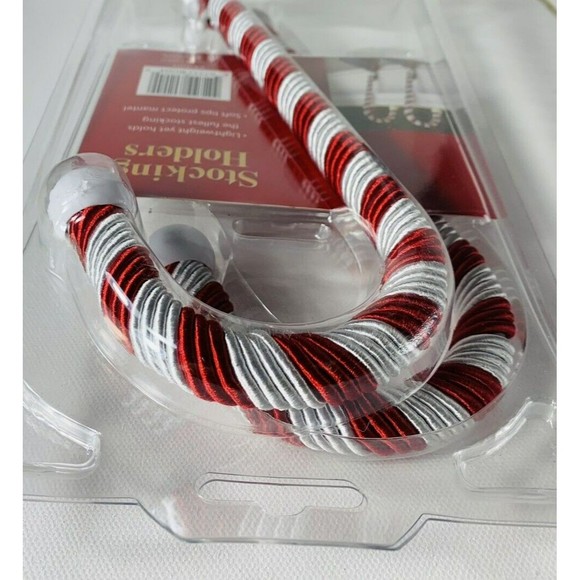 Candy Cane Christmas Stocking Holders Satin Cord Wrap 2 pk Red White Haute Decor - Picture 5 of 16